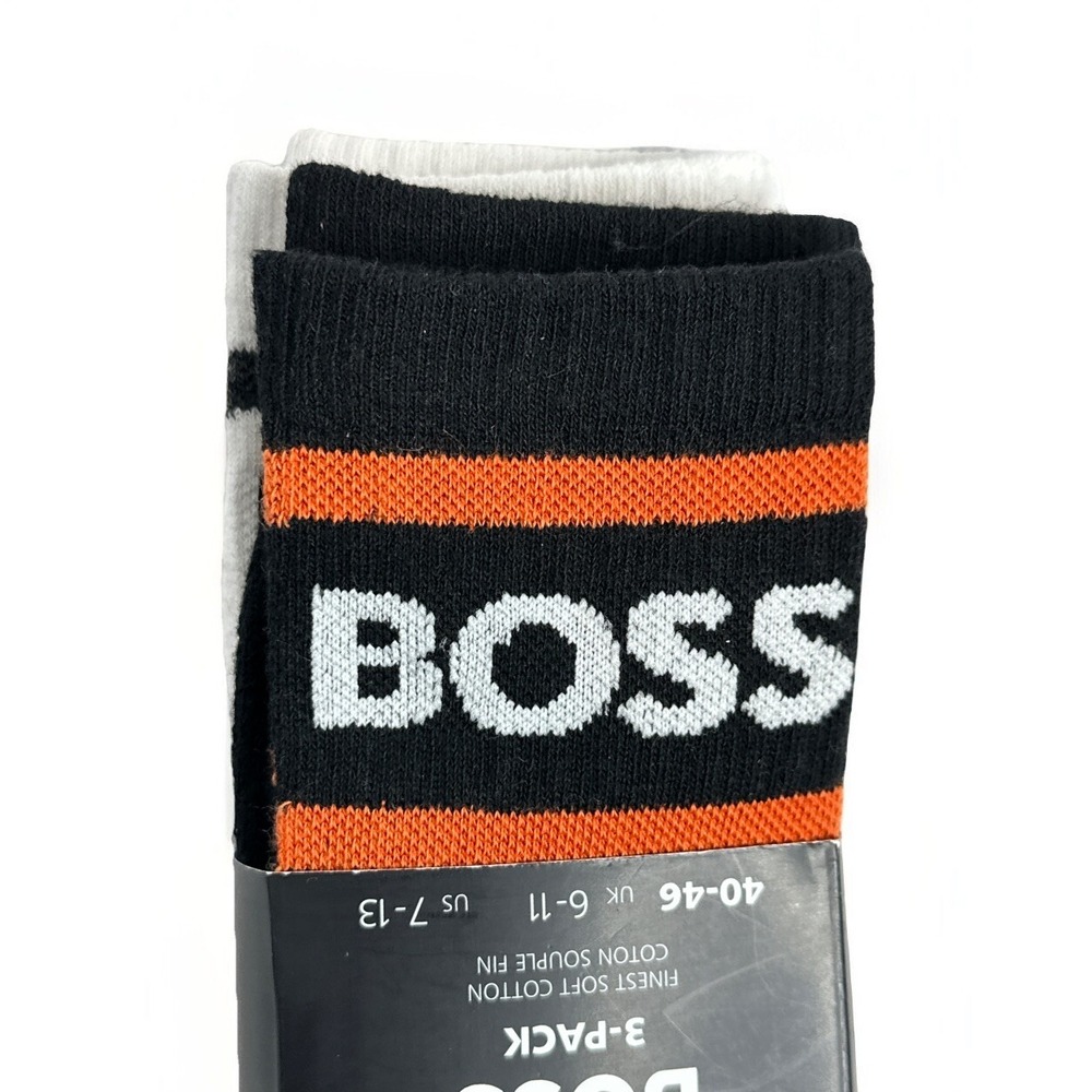 Hugo Boss (3) Pack Men's Crew Socks - Black White - Rib Stripe US 7-13 *NEW* - Picture 4 of 7